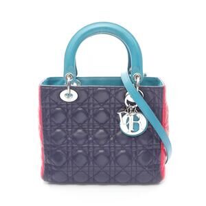 Dior Lady Cannage Leather Handbag Navy Blue Green Pink